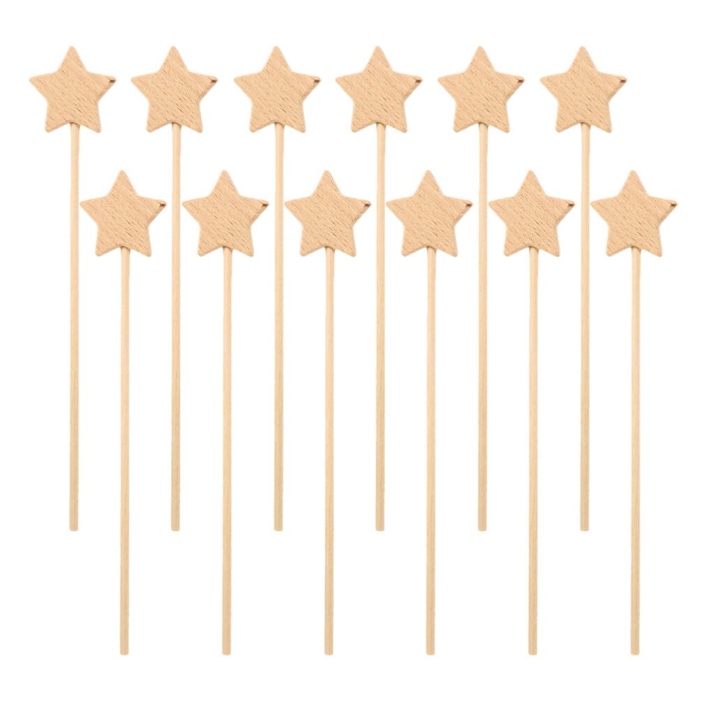 Toyvian 12Pcs Unfinished Wooden Fairy Wands Craft Kit, Star Shaped Princess Wand for DIY Projects Role Play