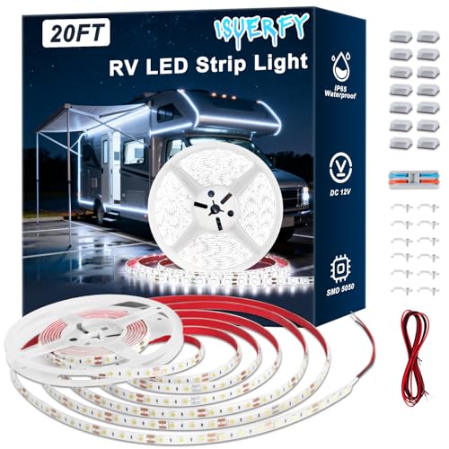 ISUERFY RV Awning LED Lights 12V 20FT Camper Lights for Motorhome Travel Trailer Concession Stands Food Trucks IP65 Waterproof RV Exterior Underglow Light Daylight White