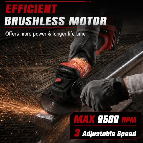 Image of AOBEN 21V Cordless Angle Grinder 4-1 /2 Inch, Power Brushless Cut Off Tool Kit, with 180 Rotating Body, Paddle Switch, 2x4.0Ah Battery & Charger, for Metal Cutting, Grinding, Polishing