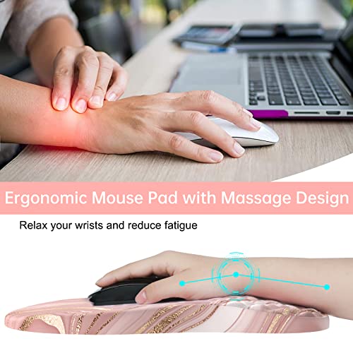Ileadon Ergonomic Mouse Pad Wrist Support With Massage Design, Wrist Rest Pain Relief Mousepad With Memory Foam&Non-Slip Pu Base, Mouse Pads For Office Desk Accessories, Pink Gold #TOP1