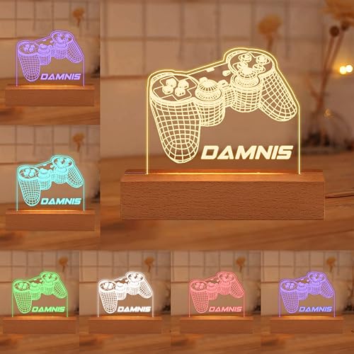 Ozinna Manette de Jeu Veilleuse Personnalisé avec Nom,LED Lampe de Table Personnalisée pour Enfants Garçon Homme Decoration Chambre,Idee Anniversaire Cadeau Noel