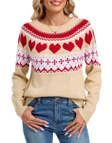 Image of Women's Fair Isle Sweater Crew Neck Long Sleeve Fall Vintage Knit Tops