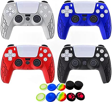 Skin for PS5 Controller Grips, Silicone Case Cover for Playstation 5 Anti-Slip Protector with 10pcs Thumb Joysticks Caps (L Type-Black)