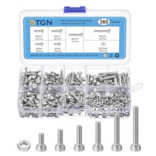 DTGN 360Pcs M3 Metric Screw Assortment, Bolts and Nuts Kit