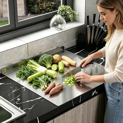 Tabla de cortar de metal de acero inoxidable, gran herramienta antideslizante gourmet 3
