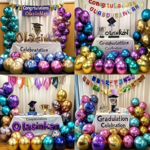 Image of 300 Pcs Metallic Chrome Balloons 12 Inch Colorful Party Balloon for Wedding Baby Shower Christmas Birthday Party Decoration