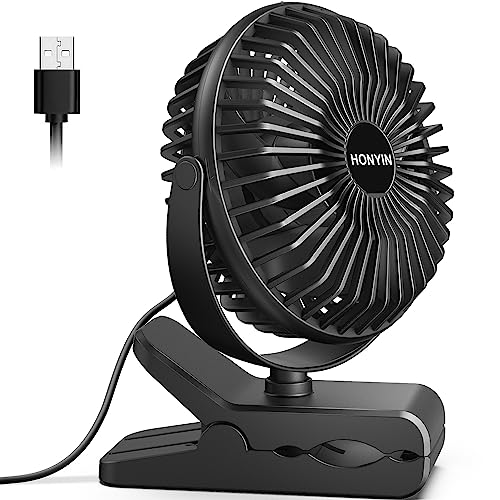 HONYIN Mini Ventilatore con Clip, Ventilatore da Tavolo USB con Forte Flusso d'Aria e Funzionamento Silenzioso, per Viaggi Casa Esterno Ufficio - USB Alimentato