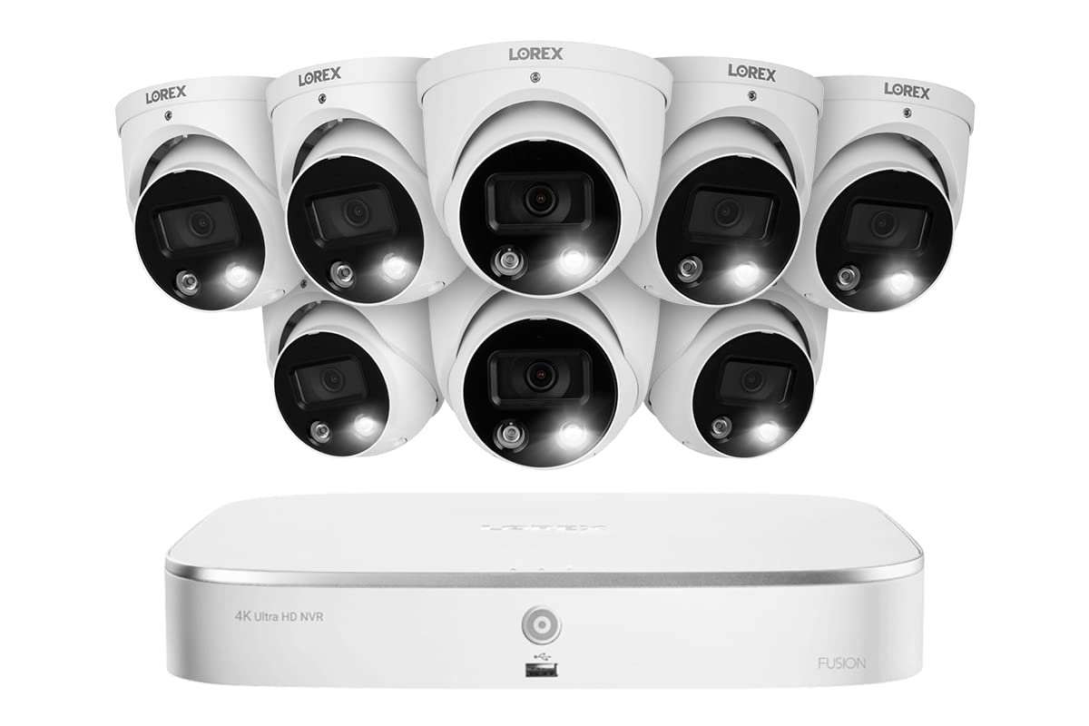 Lorex Fusion 4K 16-Channel (8 Wired + 8 Wi-Fi) 2TB NVR System with Dome Cameras Featuring Smart Deterrence and 2-Way Audio