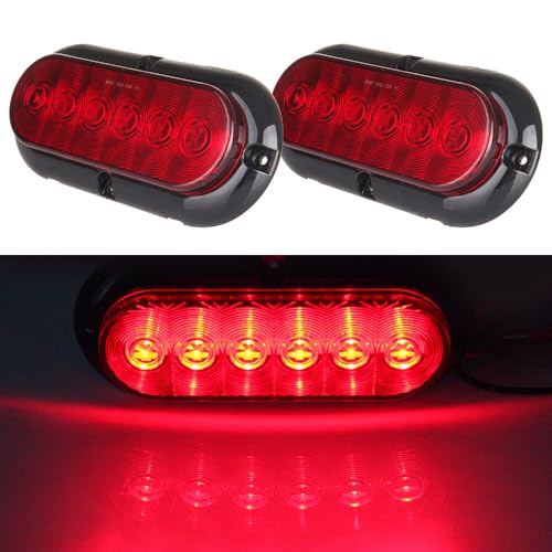 cciyu 2pcs 6LED Red LED Truck Trailer Light Kit Assembly 6 Diodes Oval Red Stop Turn Tail Brake Lights for Truck Trailer Tail Bus RV