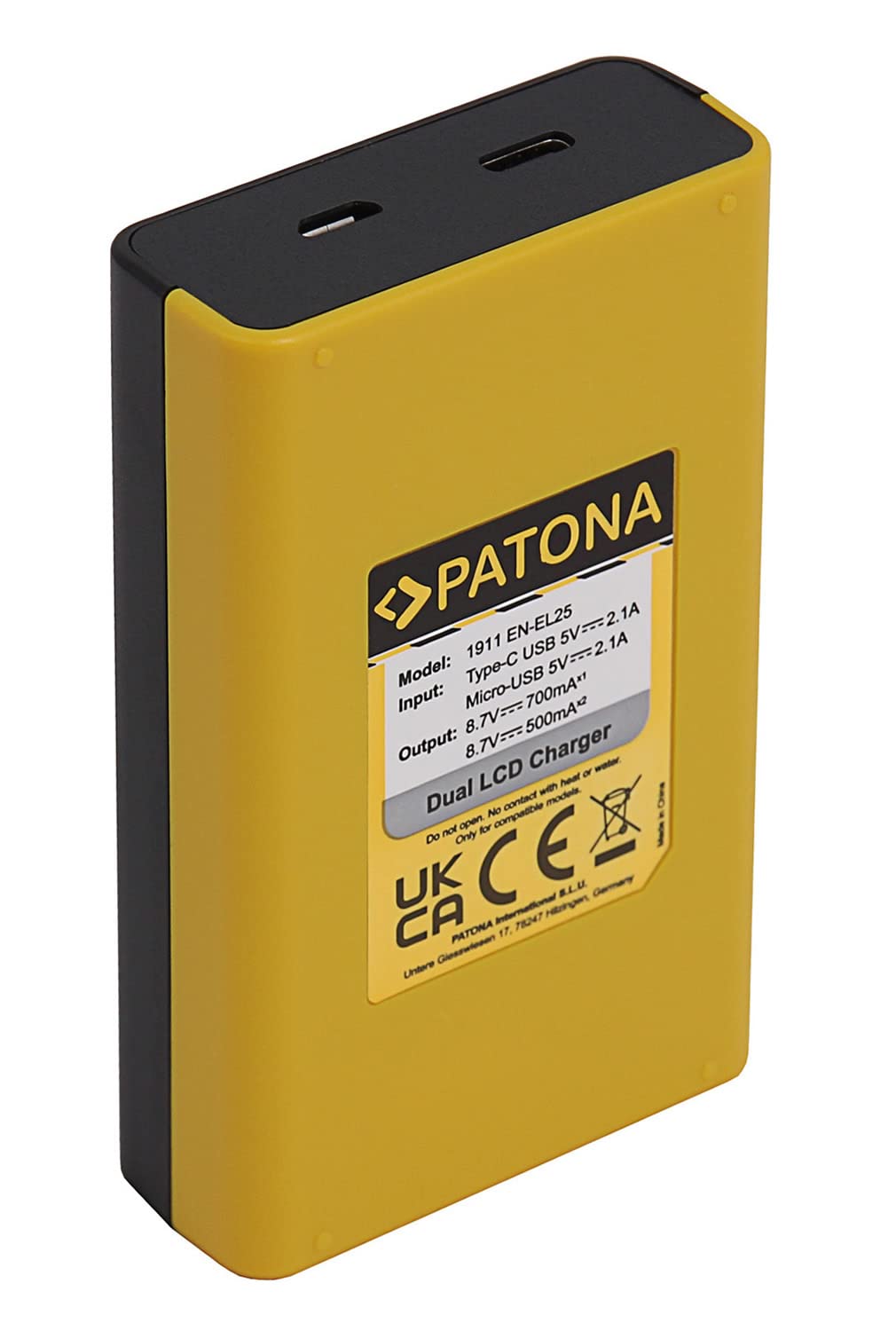 PATONA EN-EL25 EN-EL25 Ładowarka - 1911 USB Dual LCD Mini - Kompatybilna z Nikon Z50 Z fc - Zasilana przez USB-C lub Micro-USB