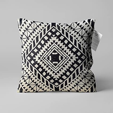 Geometric Ethnic Traditional Pattern Cushion Cover | Double Sided, Black & Ivory Printing on the Chenille Fabric 22x22" (55x55cm), OEKO-TEX® Cover