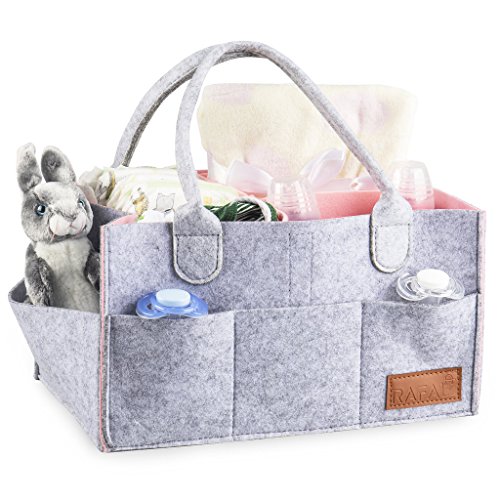 Image of Baby Diaper Caddy Organizer Changing Table Bag Nursery Storage Basket for Newborn, Baby Shower Gift, Pink