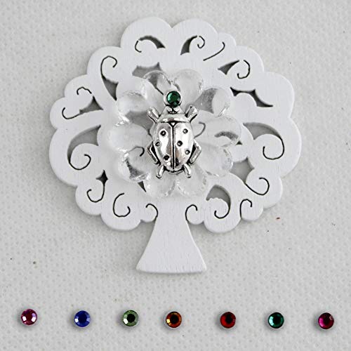 Rosa DLM-27130 (Kit 12 Pezzi) Calamita Albero della Vita e Blasone in Cristallo Coccinella Portafortuna Confettata Segnaposto bomboniera
