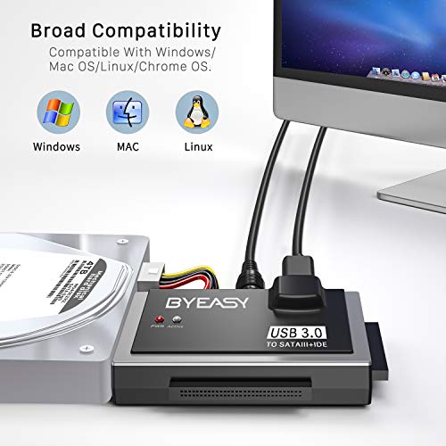 BYEASY SATA/IDE to USB 3.0 Adapter, USB-A and USB-C Plugs Hard Drive Adapter for Universal 2.5"/3.5" Inch IDE and SATA External HDD/SSD with 12V 2A Adapter, Support 12TB for Windows and Mac OS HD02 - Thumbnail 4