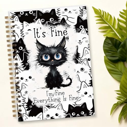 MOWITGBE Funny Cat Journal Spiral Notebook, Cat Lover Gifts for Teen Girls, I'm Fine Everything Is Fine, 5.8x8.3 Inch - A17