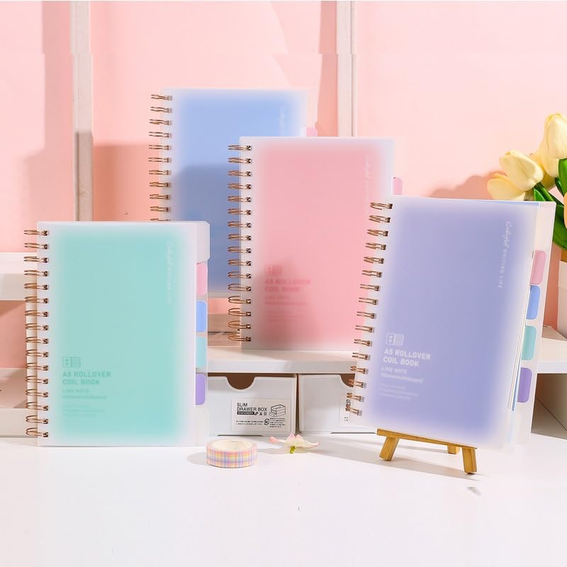 Image of Aesthetic Spiral Notebook Set, A5 Size Journal Diary with Sticky Notes, 100 Sheets, Ruled Notebooks for Boys & Girls, Cute Kawaii Stationery (Multicolor) (Pack-1) (A)
