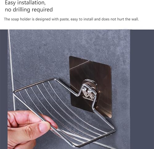 Image of 3Pcs Soap Holder Set Single Layer Stand for Bathroom Kitchen Sink with Self Adhesive Sticker Rack Hanging Waterproof Box Case Self Draining Stickable-Stainless Steel Silver Chorme (3)