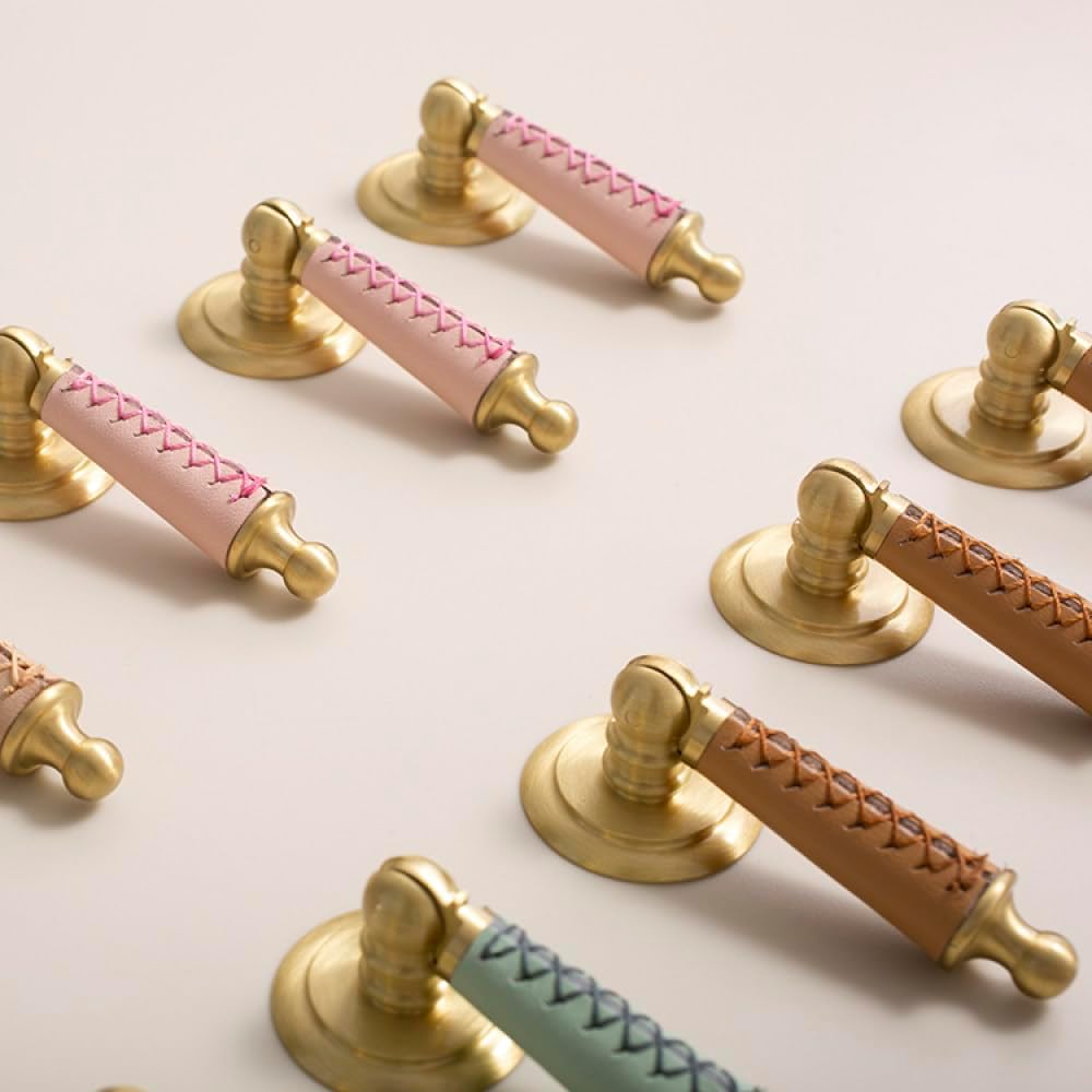 OAKITA Brass Knobs and Pulls Leather Cabinet Cupboard Handles Bedroom Furniture Hardware Dresser Drawer Pulls Kitchen,C,4612,Black