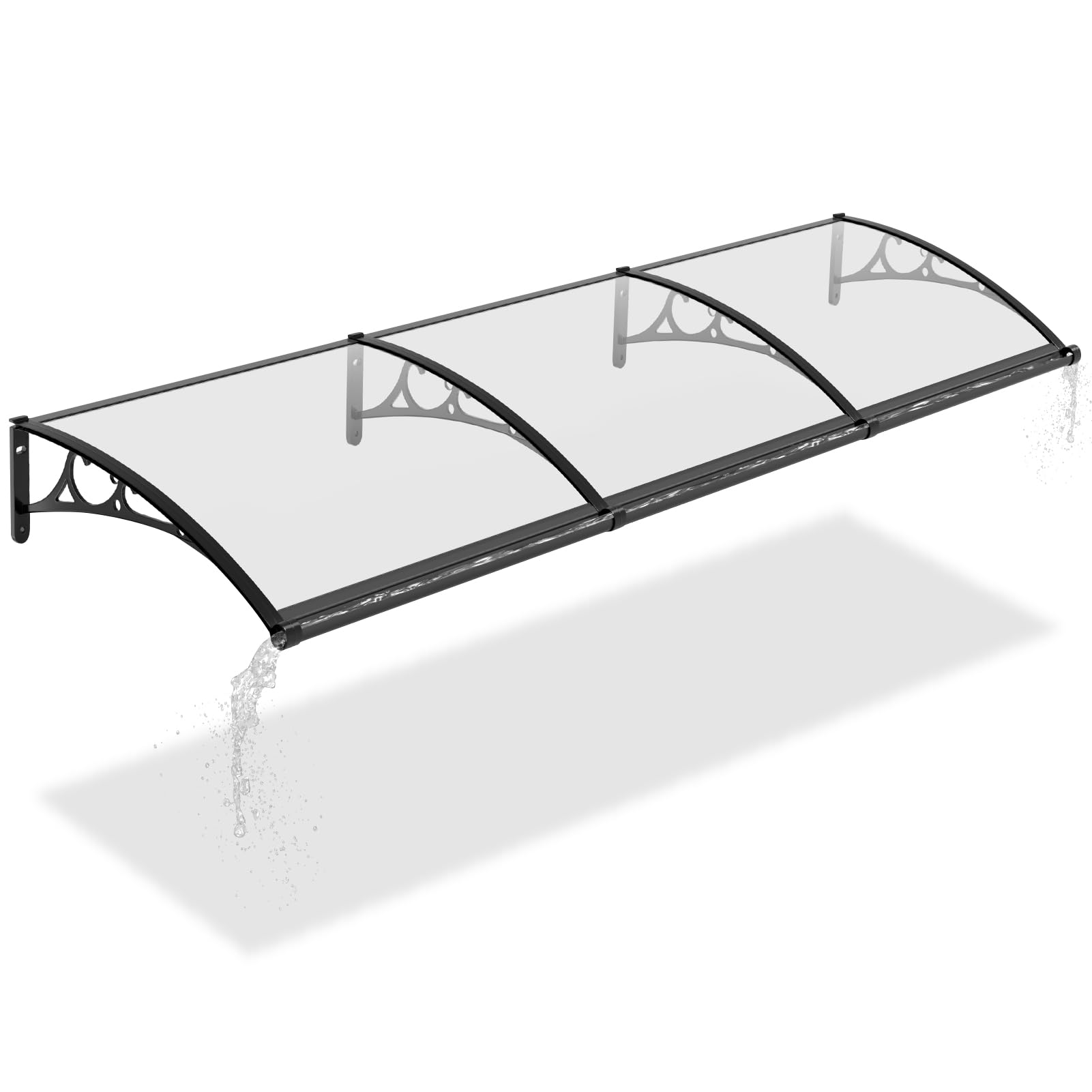 Warmiehomy Door Canopy with Drainage Sink, Front Door Canopy Outdoor Waterproof, Porch Rain Canopy Awning with Black Aluminum Bracket for Window, Roof Cover, Patio, UV Protection, 240x80 cm