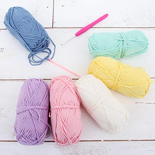 Threadart Crochet 100% Pure Cotton Yarn Set | Frosting Colors | Pack Of 6 Skeins Each 50 Grams | Worsted Medium #4 Yarn | 85 Yds Per Skein #TOP22