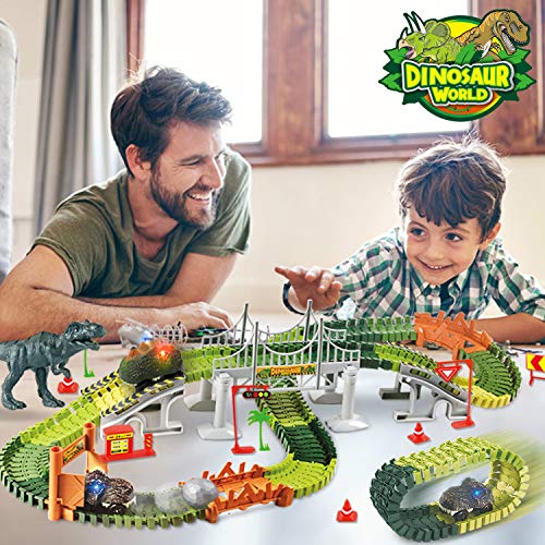 HOMOFY Dinasors Race Track Toys for 6-8 Years Old Kids 142Pcs Flexible Trains Tracks with 44pcs Accessories Create A Dinosaur World Dinasors Gift Toys for 4 5 6 7 8Year Old Boys and Girls - Thumbnail 2