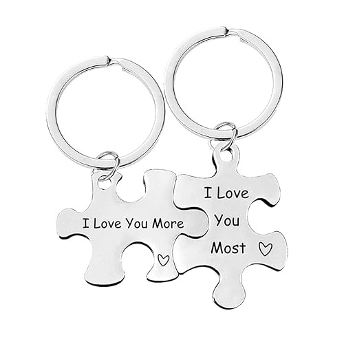 Llavero de rompecabezas para pareja para esposo, esposa, I Love You More I Love You Most llavero para novio novia llavero a juego para parejas,