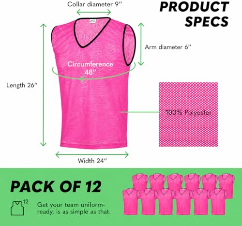 Image of GSi Sports Pinnies - Packs of 6 or 12 - Free Size - Mesh Training Vests for Soccer, Basketball - 6 Color Options