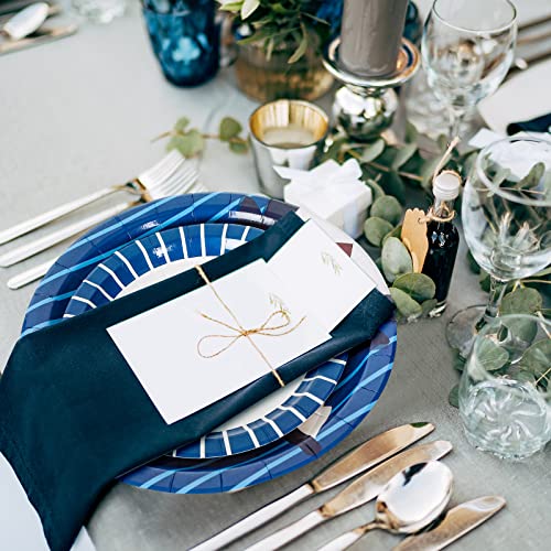 Whaline 40Pcs Happy Father's Day Paper Plates Suit Tie Prints Round Disposable Plates 9Inch & 7Inch Blue White Decorative Tableware For Grandfather's Birthday Party Supplies Table Decorations #TOP6