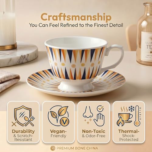 Image of UPC Premium Bone China Cup & Saucer Set (6 Pieces) | Elegant Solid Color Tea Coffee Cups | Lightweight, Durable & Glossy Finish | Ideal for Home, Office & Gifting