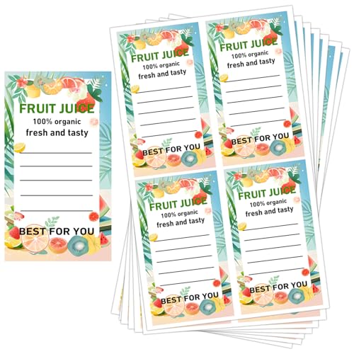 Plastic Juice Bottle Labels Stickers,1.6 x 2.4 Inch Self Adhesive Fruit Juice Drink Containers Sticker for 12oz 8oz 4oz Juice Bulk Containers Bottles (200 Pcs)