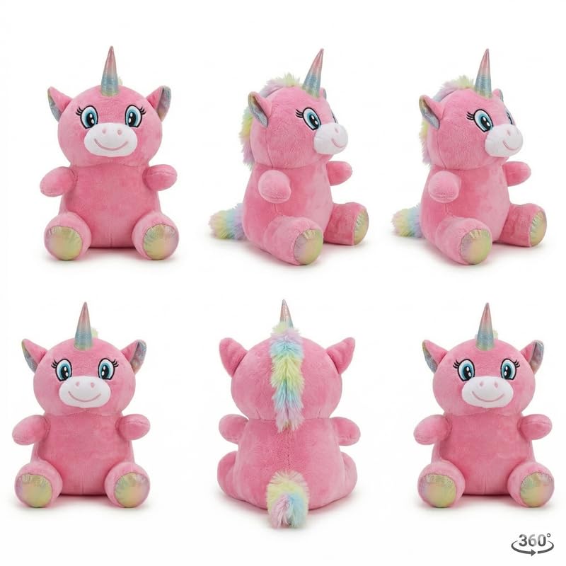 Image of HUG 'n' FEEL SOFT TOYS 25 cm Sitting Unicorn Plush Toy - Cute Small Unicorn Stuffed Animal Soft Huggable Doll for Kids, Girls & Birthday Gifts