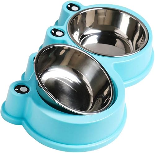 Miniatura 7 de Skrtuan Cuencos dobles de acero inoxidable para perros y gatos, cuencos para mascotas con acero inoxidable antideslizante, lindo modelado, comida