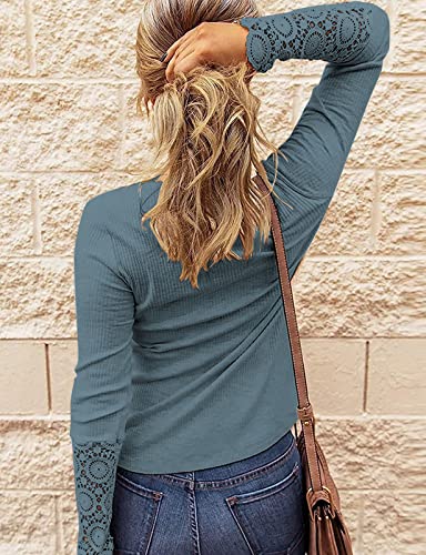 Image of Kancystore Women's Fall Long Sleeve Tops Lace V Neck Button Down Henley Shirts Tunic Blouses