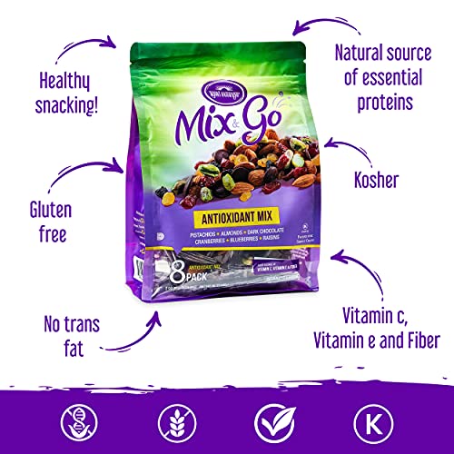 Mix & Go 2 Pack Single Serve Trail Mix Snack Packs, Healthy Snack Bag, Antioxidant Fruit & Nut (Contains 16 Packs Of 2 Oz. Bags) #TOP2