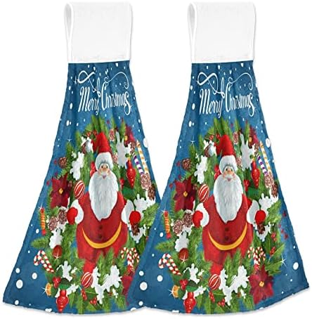 Miniatura 1 de FFYHO Toalla de cocina colgante de felicitación de Navidad con lazo, paquete de 2 toallas de mano de Papá Noel, microfibra suave, terciopelo coral,