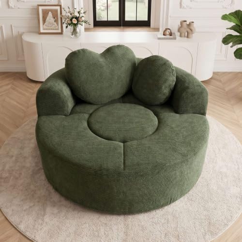 Image of Trustyue Boneless Couch,Comfy Fluffy Sofa Bed,Upholstered Sleeper Sofa with Cup Holder and Throw Pillows,Corduroy Plush Cloud Lounge Chair (Green, Waffle Polyester)