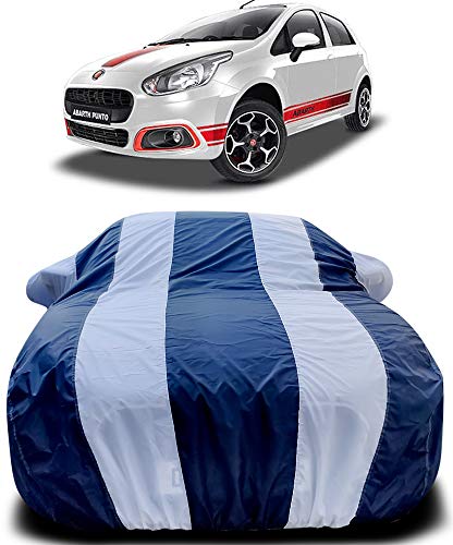 Image of PURPLEHEART Car Body Cover Compatible with Abarth Punto with Mirror Pocket Triple Stitched Bottom Elastic Water Resistant UV Protection & Dustproof Car Cover-Blue & White