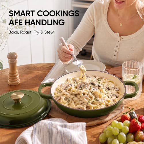 Image of Dutch Oven Enameled Cast Iron with Lid - Big Dual Handles - Oven Safe up to 500F - Classic Round Pot for Versatile Cooking (Golden Green, 7 QT)