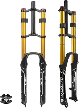 Downhill Mountain Bike Suspension Fork 26 27.5 29 Inch Bike Fork 150mm Travel DH Double Shoulder Air Fork Straight Tube 9 * 100mm QR Rebound Adjust Disc BrakeGold,26inch