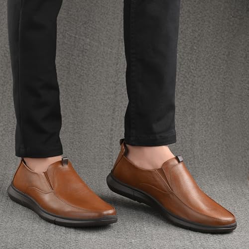 Image of Blue Leather By Centrino Genuine Leather Men's Formal Slip on Loafers |Comfort Trendy Non Lace-Up Design |Flexible Mocassins |Leather with Anti-Skid Sole |Perfect for Office Wear & Formal Dress (3997)