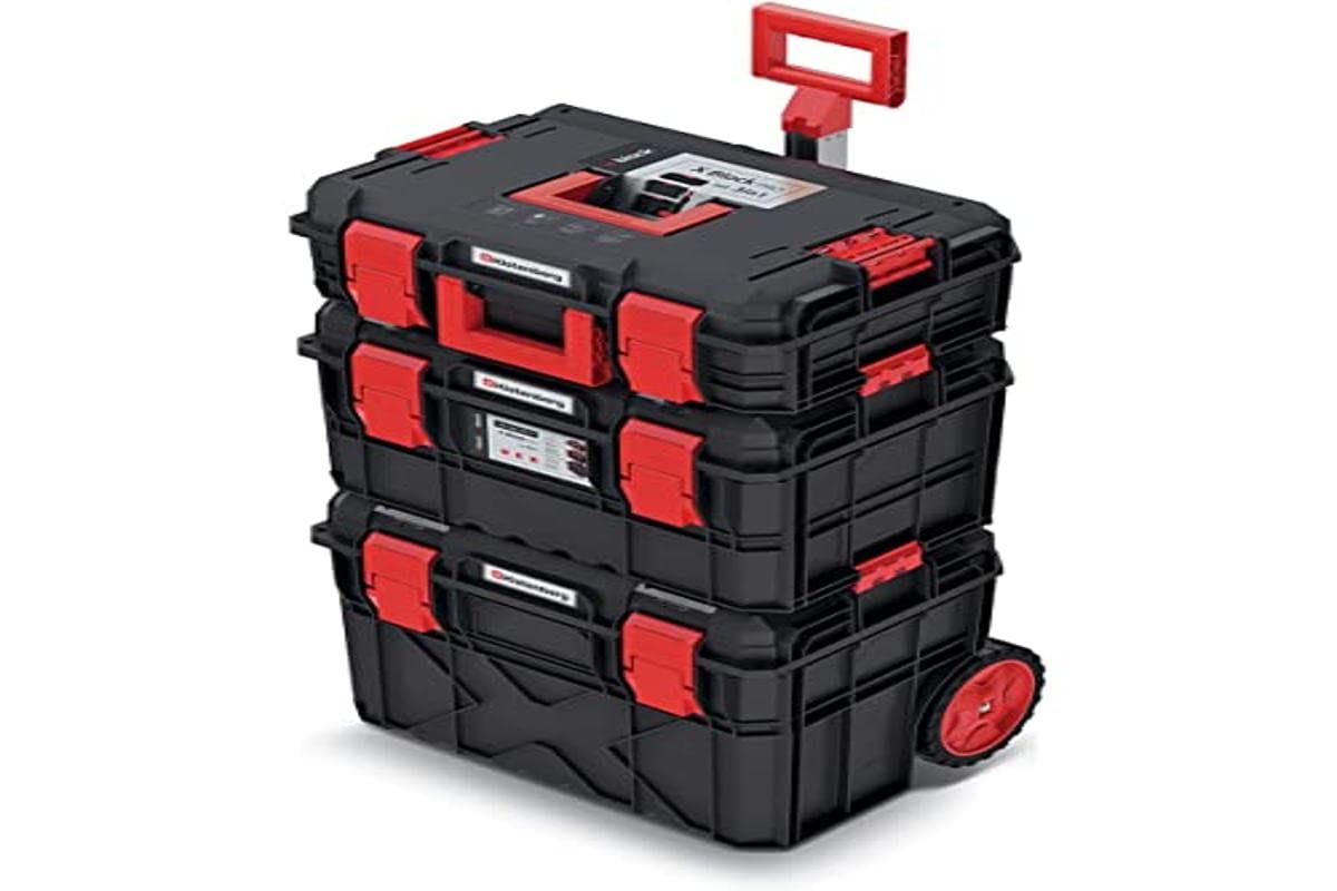 3-częściowy zestaw skrzynek narzędziowych 3 w 1 na kółkach, do warsztatu, odporna na kurz i wodę, tworzywo sztuczne 546 x 380 x 870 mm