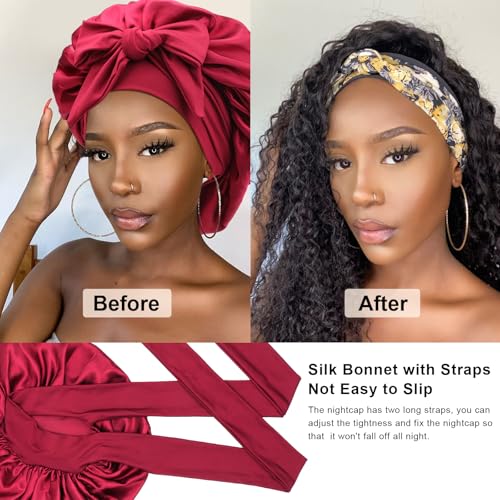 DRESHOW Satin Braid Bonnet for Women Silk Bonnet for Sleeping Sleep Cap with Elastic Tie Band Night Cap for Long Curly Hair Locs - Image 3