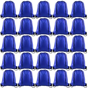 KUUQA 25Pcs Drawstring Backpack Bags String Backpack Sport Bag Sack Cinch Gym Backpack Bulk for Gym Sport Traveling,Royal Blue