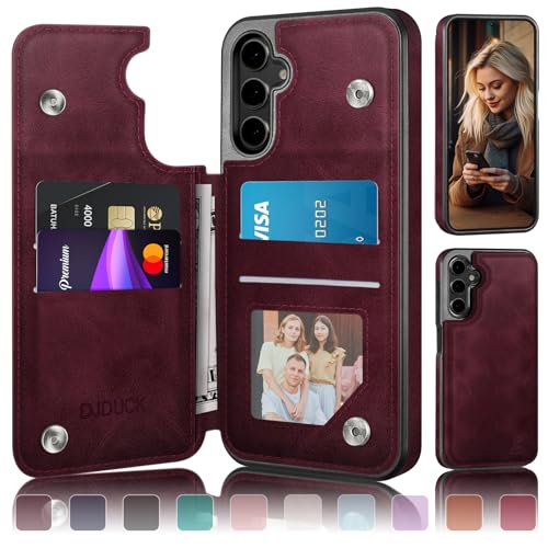 DJDUCK Designed for Samsung Galaxy S24 Case Wallet with Card Holder [Magnetic Clasp Cover] [RFID Blocking Leather Protection] Shockproof Women Men Cases for Samsung S24 Wine Red