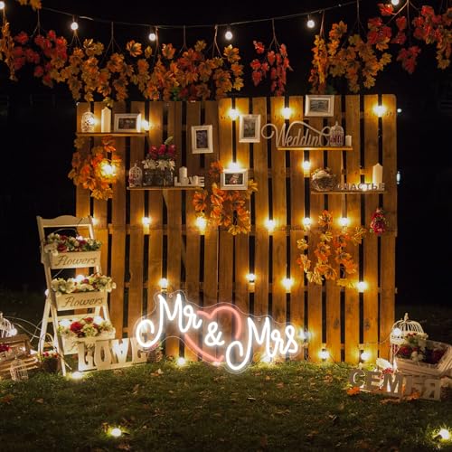 Image of Mr and Mrs Neon Sign for Wedding, Dimmable Mr & Mrs Led Light Up Sign USB Operated for Engagement Party Decorations, Neon Wedding Sign with Heart for Banquet Wall Decor Anniversary Valentines Day Gift