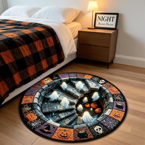 16 Inch Round Halloween Mat, Quilted Bat Spiral Staircase Entryway Rug，A - image 5