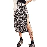 Sunloudy Womens Sexy Split Skirt Leopard Print High Low Split A Line Midi Skirt High Waist Elasticized Wrap Skirts (Flower Print, M)