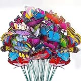 VGOODALL 50pcs Butterfly Garden Decorations, 11.5 inch Plastic Butterfly Stakes Ornaments Artificial Butterflies for Flower Bouquet Arrangements Crafts Outdoor Wall Patio Plant Yard Decor