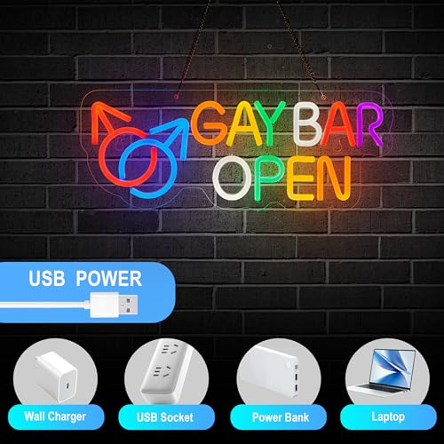 Image of Gay Bar Open Neon Sign for Funny Wall Decor Dimmable LED Neon Light USB Powered Neon Art Signs Decor