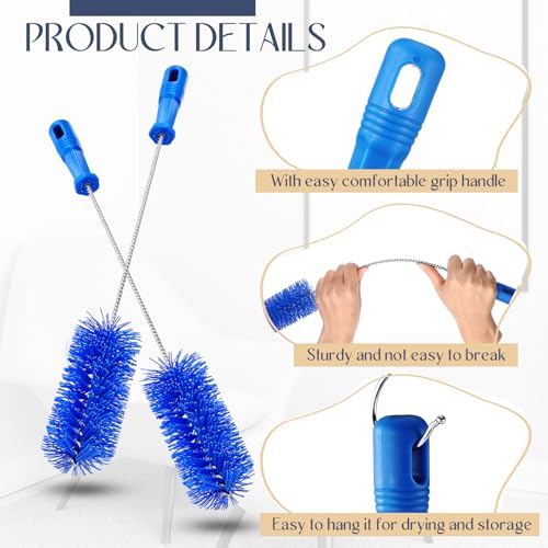 Image of Baderke 2 Pcs Drain Brush Pipe Cleaning Tube Brush, Blue, 19.7 x 2.4 Inch